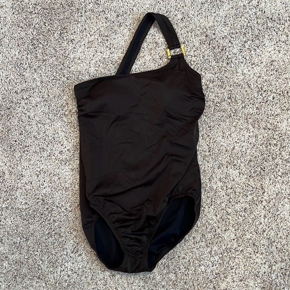 Lands End Brown One Shoulder One Piece Swimsuit Size 8‎